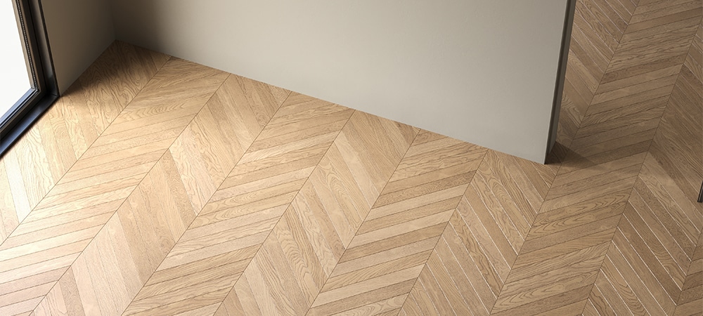 empty room with modern chevron wood flooring