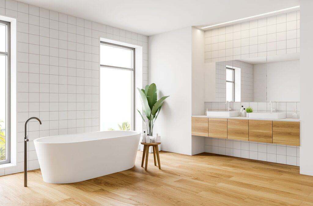 engineered wood flooring in bathroom