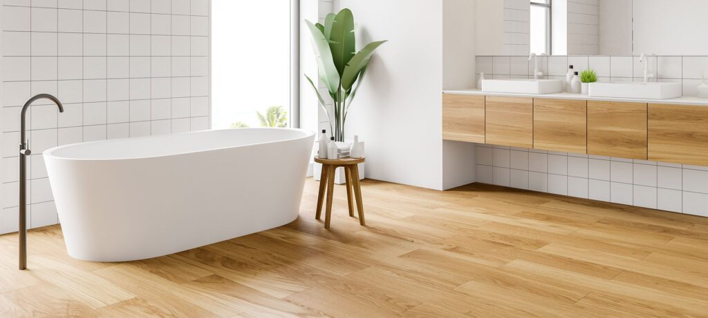 engineered wood flooring in bathroom