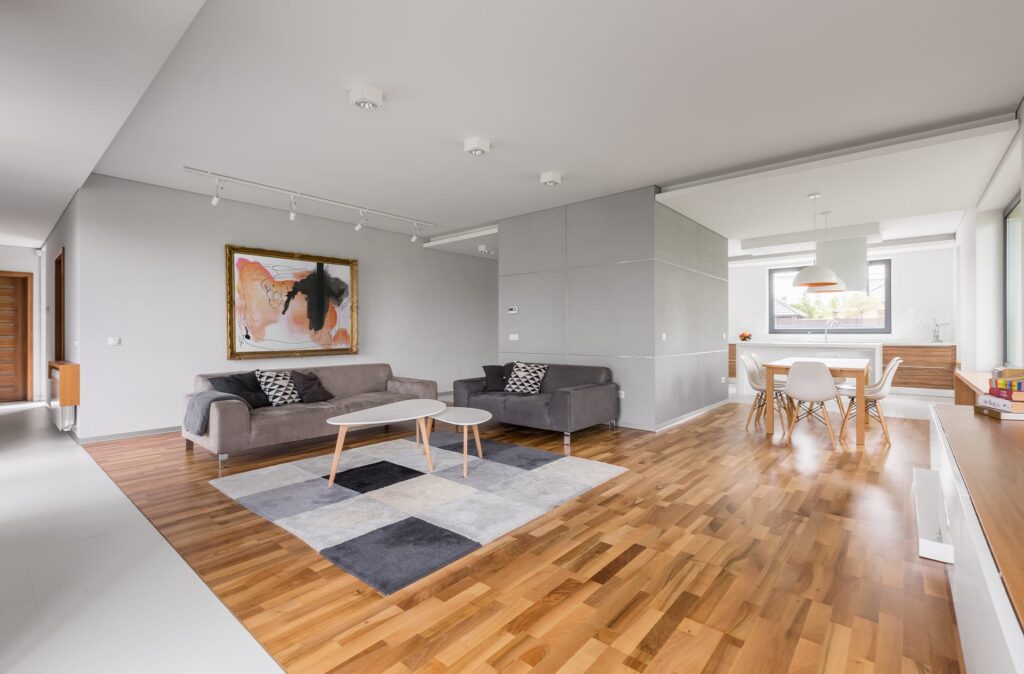 flooring patterns to define spaces in open floor plans