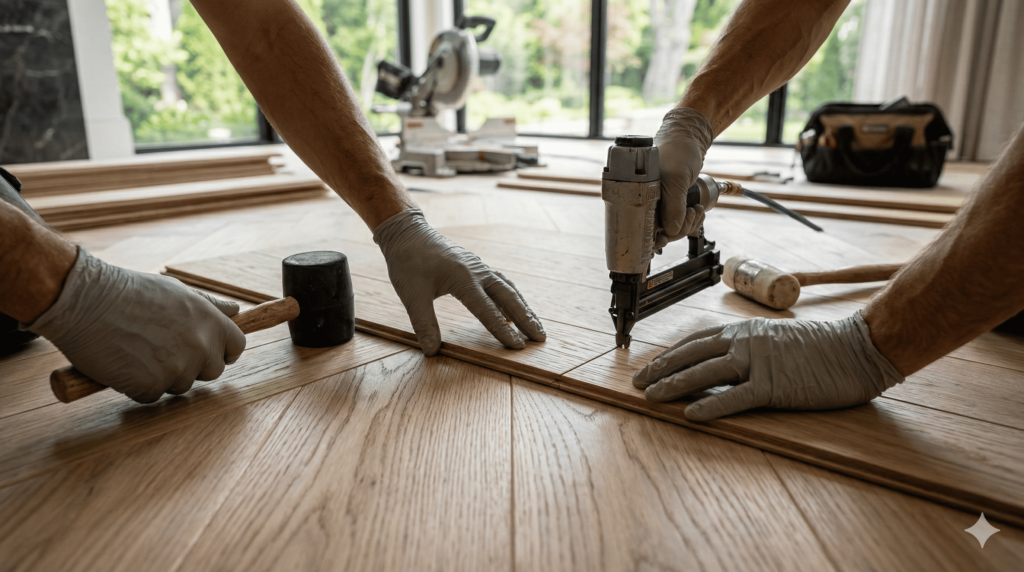 Herringbone hardwood flooring installation complexity and labor costs GTA