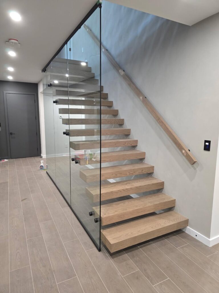 Hardwood stair refinishing Toronto — natural oak finish by LV Hardwood Flooring