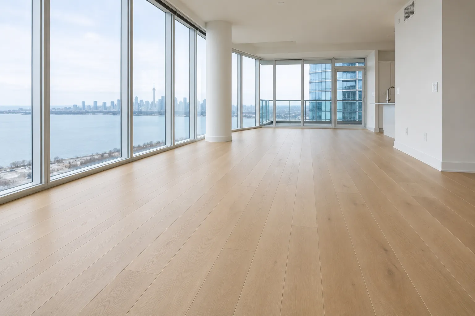 Engineered hardwood installation in Humber Bay Shores condo, Etobicoke