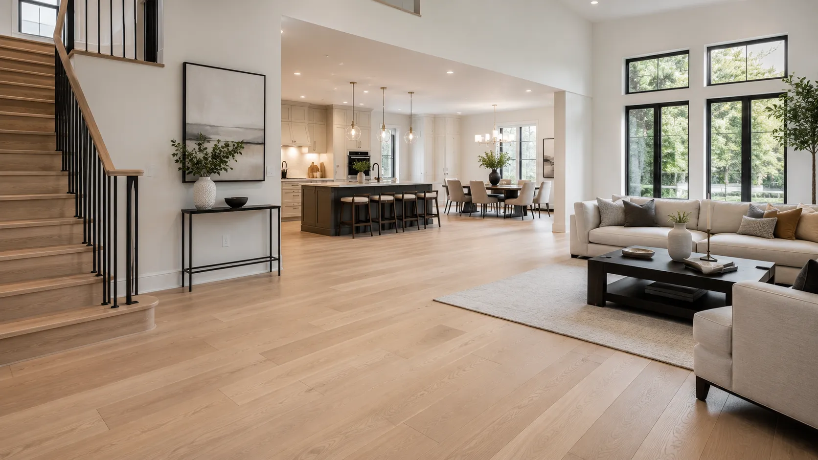 Wide-plank white oak installation in Woodbridge, Vaughan