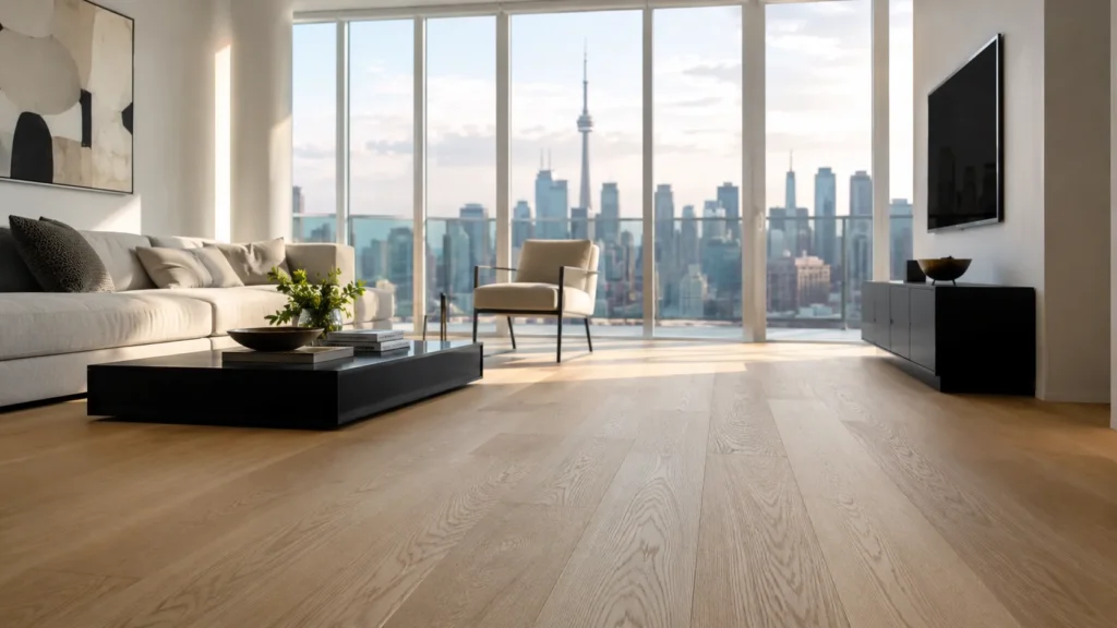 Engineered white oak flooring in a downtown Toronto condo