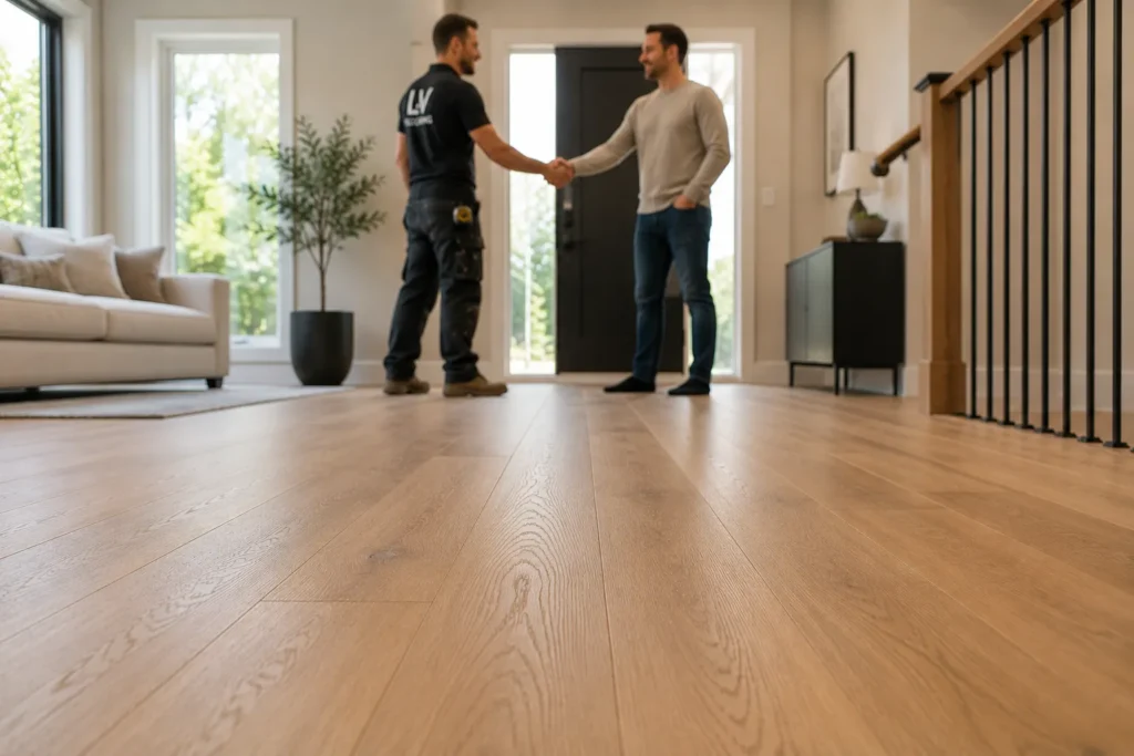 Completed hardwood flooring project in a Toronto home