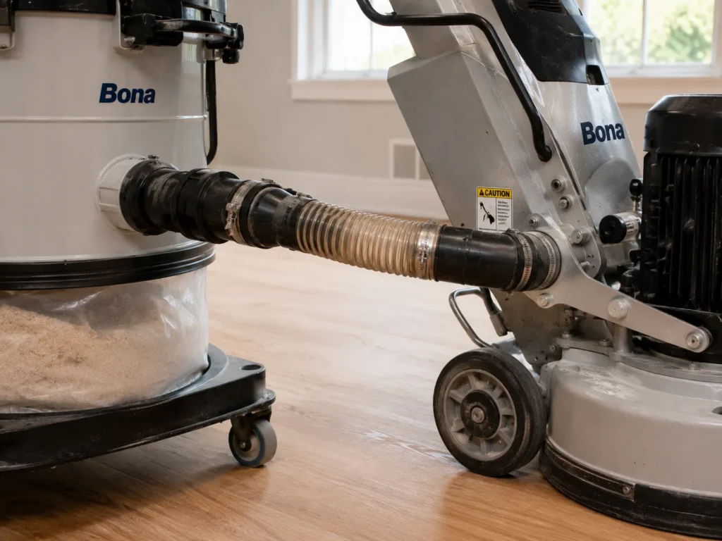 Dust-containment system capturing wood dust at the source during sanding