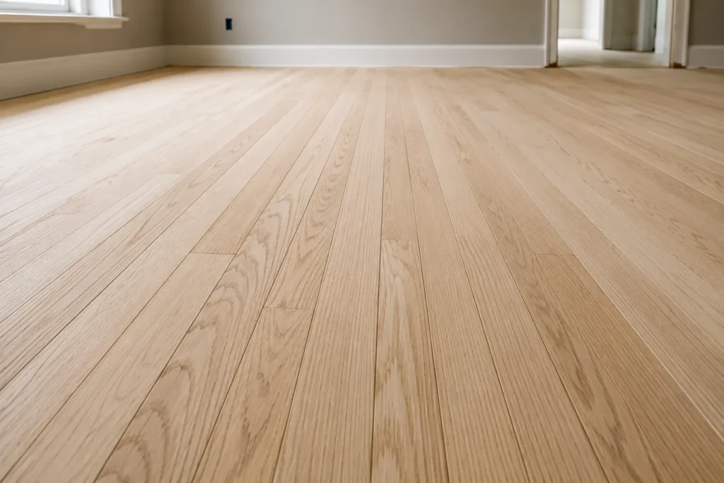 Smooth freshly sanded hardwood floor ready for staining